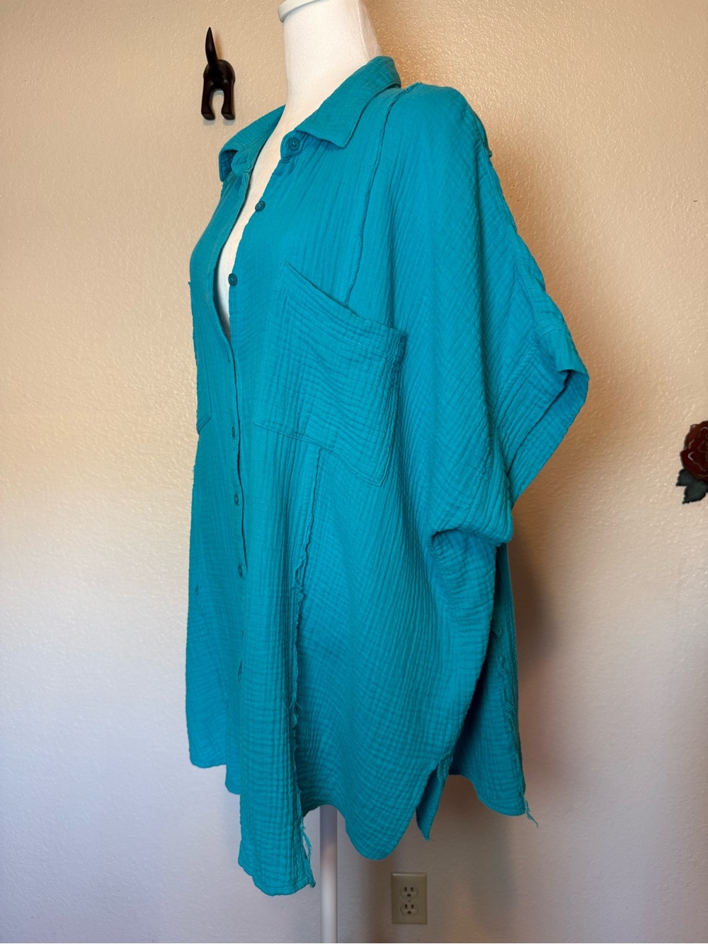 Torrid Dolman Sleeve Soft Gauze Button Up Short Sleeve Top Turquoise Size 2X - Picture 3 of 11